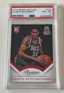 lot 21A image: Giannis Antetokounmpo RC PSA Graded 8 2013 Prestige #175 Rookie Basketball Card