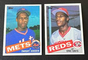 lot 30 image: Dwight Doc Gooden and Eric Davis RCs - 1985 Topps #627 and #620 Vintage Rookie Baseball Cards