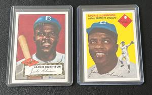 lot 55 image: Jackie Robinson 2 Card Archives Lot 1995 Topps Dodgers Archive Commemorative Set #18 and #66 Baseball Cards