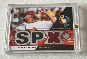 lot 61 image: Johan Santana Relic 2005 Upper Deck SPx Winning Materials 06 World Baseball Classics #WM-JS Minnesota Twins Baseball Card