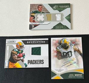 lot 66 image: Green Bay Packers 3 Card RelicAuto Lot - Randall Cobb RC Relic 299, Brian Brohm Dual Relic 175, Jerel Worth Auto