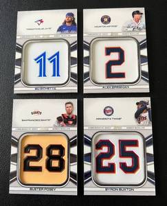 lot 76 image: 2022 Topps Commemorative Jersey Medallions - Byron Buxton, Alex Bregman, Bo Bichette, and Buster Posey Cards