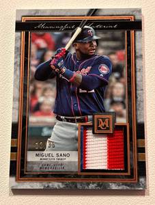 lot 95 image: Miguel Sano Relic 35 2020 Topps Meaningful Material Numbered 1235 Minnesota Twins Baseball Card
