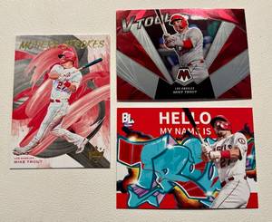 lot 97A image: Mike Trout 3 Card Insert Lot - Roll Call, Modern Strokes and V Tool Baseball Cards