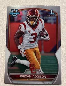 lot 98 image: Jordan Addison RC 2022 Bowman University #36 Rookie Minnesota Vikings Football Card