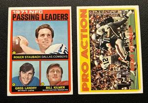 lot 98A image: Rogers Staubach 1972 Topps 2 Card Lot #4 and #122 Vintage Football Cards
