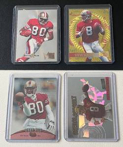 lot 102 image: Jerry Rice  Steve Young 4 Card Insert Lot - Topps Finest, Fleer Metal, Stadium Club Football Cards