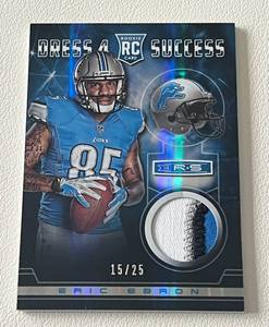lot 102A image: Eric Ebron Relic RC 25 - 2014 Rookies and Stars Dress 4 Success #DS-EE, numbered 1525, Rare Football Card