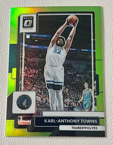 lot 106 image: Karl-Anthony Towns 149 Green Prizm - 2022-23 Donruss Optic #50, numbered 77149 Minnesota Timberwolves Basketball Card