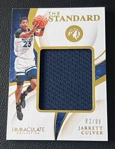 lot 110 image: Jarrett Culver Relic 99 - 2019-20 Immaculate Collection The Standard #ST-JCV, numbered 9299, Minnesota Timberwolves Basketball Card