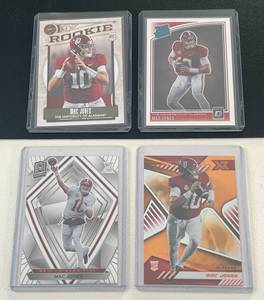 lot 115A image: Mac Jones 4 Card RC Lot - 2021 Optic Draft Picks, Xr, Legacy, and Spectra Rookie Football Cards