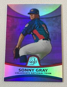 lot 142 image: Sonny Gray RC Purple Refractor 2010Bowman #PP37 Minnesota Twins Rookie Baseball Card