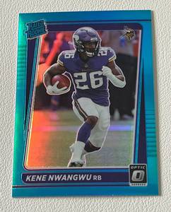 lot 162 image: Kene Nwangwu 299 RC Blue Prizm 2021 Donruss Optic Rated Rookie #233, Numbered 225299 Rookie Minnesota Vikings Football Card