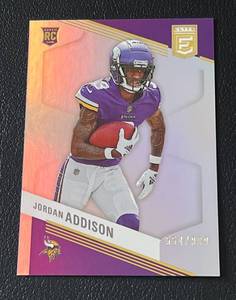 lot 165 image: Jordan Addison RC Foil 999 - 2023 Donruss Elite #157, numbered 554999, Minnesota Vikings Rookie Football Card