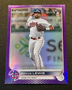 lot 170 image: Royce Lewis RC Purple Refractor - 2022 Topps Chrome #USC79 Rookie Minnesota Twins Baseball Card