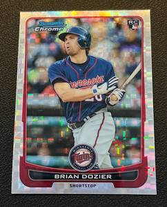 lot 182 image: Brian Dozier RC X-Fractor 2012 Bowman Chrome #91 Rookie Minnesota Twins Baseball Card
