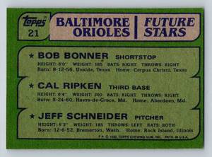 lot 9B image: Cal Ripken Jr. RC 1982 Topps #21 Baltimore Orioles Future Stars Vintage Baseball Rookie Card