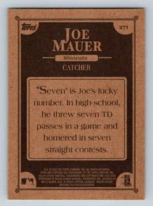 lot 13B image: Joe Mauer RC 2002 Topps 206 #271 Rookie Minnesota Twins Baseball Card