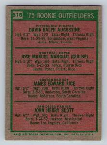 lot 17B image: Jim Rice RC 1975 Topps #616 Rookie Outfielders Vintage Baseball Card