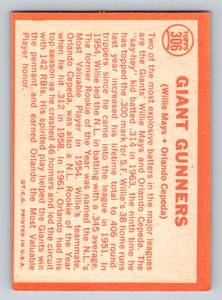 lot 53A image: Willie Mays  Orlando Cepeda 1964 Topps #306 Giant Gunners Vintage Baseball Card