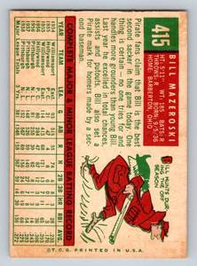 lot 54A image: 1959 Topps Bill Mazeroski #415 Vintage Baseball Card