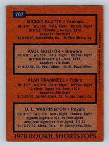 lot 56A image: Paul Molitor  Alan Trammel RC 1978 Topps #707 Vintage Rookie Baseball Card