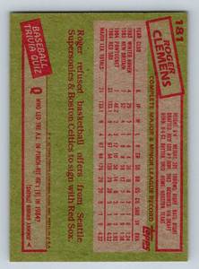 lot 124A image: Roger Clemens RC 1985 Topps #181 Vintage Rookie Baseball Card
