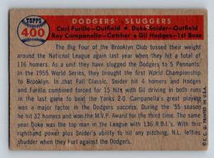 lot 142A image: 1957 Topps Dodgers Sluggers #400 Vintage Baseball Card