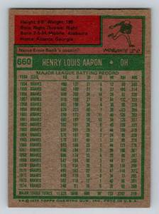 lot 150A image: Hank Aaron 1975 Topps #660 Vintage Baseball Card