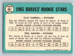 lot 162A image: Phil Niekro  Clay Carroll RC 1965 Topps#461 Braves Rookie Stars Vintage Baseball Card