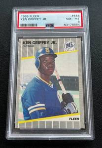 lot 14B image: Ken Griffey Jr. RC PSA Graded 8 NM-MT 1989 Fleer #548 Baseball Card