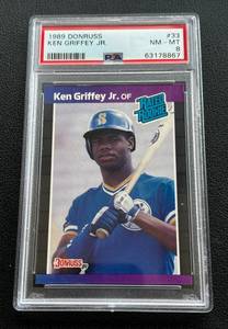 lot 16B image: Ken Griffey Jr. RC PSA Graded 8 NM-MT 1989 Donruss #33 Rookie Baseball Card