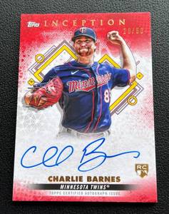 lot 47A image: Charlie Barnes Auto 50 RC 2022 Topps Inception #BRES-CB, numbered 2050, Signed Rookie Minnesota Twins Rare Baseball Card