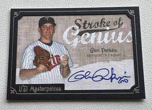 lot 74A image: Glen Perkins Auto 2007 Upper Deck Masterpieces Strokes of Genius #SG-GP, Signed Minnesota Twins Baseball Card