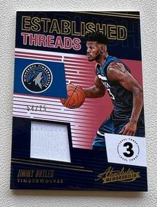 lot 151A image: Jimmy Butler Relic 75 2018-19 Absolute Memorabilia Established Threads #ET-JBT, numbered 5475 Minnesota Timberwolves Basketball Card