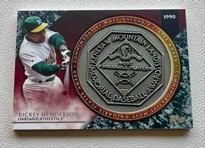 lot 154A image: Rickey Henderson Commemorative MVP Award Medallion 2017 Topps #MVPR-RH Baseball Card