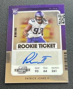 lot 196 image: Patrick Jones II RC Auto - 2021 Contenders Optic Rookie Ticket #173 Signed Rookie Minnesota Vikings Football Card