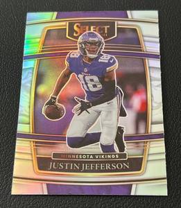 lot 213 image: Justin Jefferson Silver Holo 2021 Select #23 Minnesota Vikings Football Card