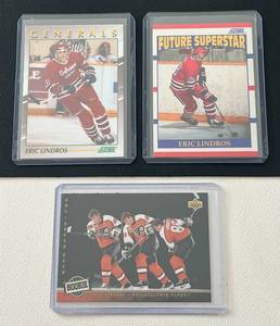lot 228 image: Eric Lindros 3 Card Rookie Hockey Lot