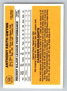 lot 24C image: Tony Gwynn RC 1983 Donruss #598 Vintage Rookie Baseball Card