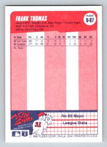 lot 262 image: Frank Thomas RC 1990 Fleer Update #U-87 Rookie Baseball Card
