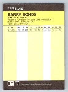 lot 265 image: Barry Bonds RC 1986 Fleer Update #U-14 Vintage Rookie Baseball Card