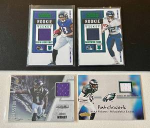 lot 177A image: 4 Card Football Relic Lot - Devin Duvernay, Jairus Wright, Darryton Evans, Rodd Pinkston - Football Cards