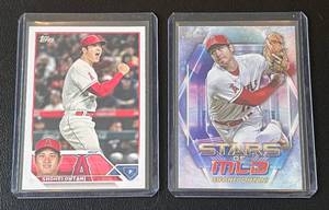 lot 273 image: Shohei Ohtani 2 Card Lot 2023 Topps #17 and Stars of MLB #SMLB-21 Baseball Cards