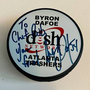 lot 54B image: Byron Dafoe Signed Atlanta Thrashers Hockey Puck