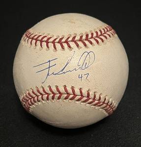 lot 72C image: Francisco Liriano Signed Baseball Rawlings OMLB Selig Ball Minnesota Twins