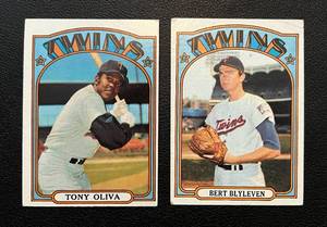 lot 75C image: Bert Blyleven 2nd Year #515 and Tony Oliva #400 1972 Topps Vintage Minnesota Twins Baseball Cards