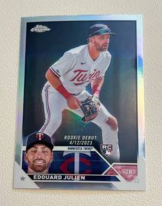 lot 77C image: Edouard Julie RC Refractor 2023 Topps Chrome #USC141 Minnesota Twins Rookie Baseball Card