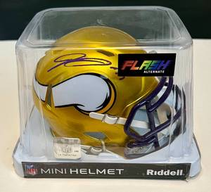 lot 2 image: Jordan Addison Signed Flash Mini Helmet with Beckett COA Minnesota Vikings Football