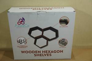 lot 108 image: Set of 3 Wooden Hexagon Floating Shelves